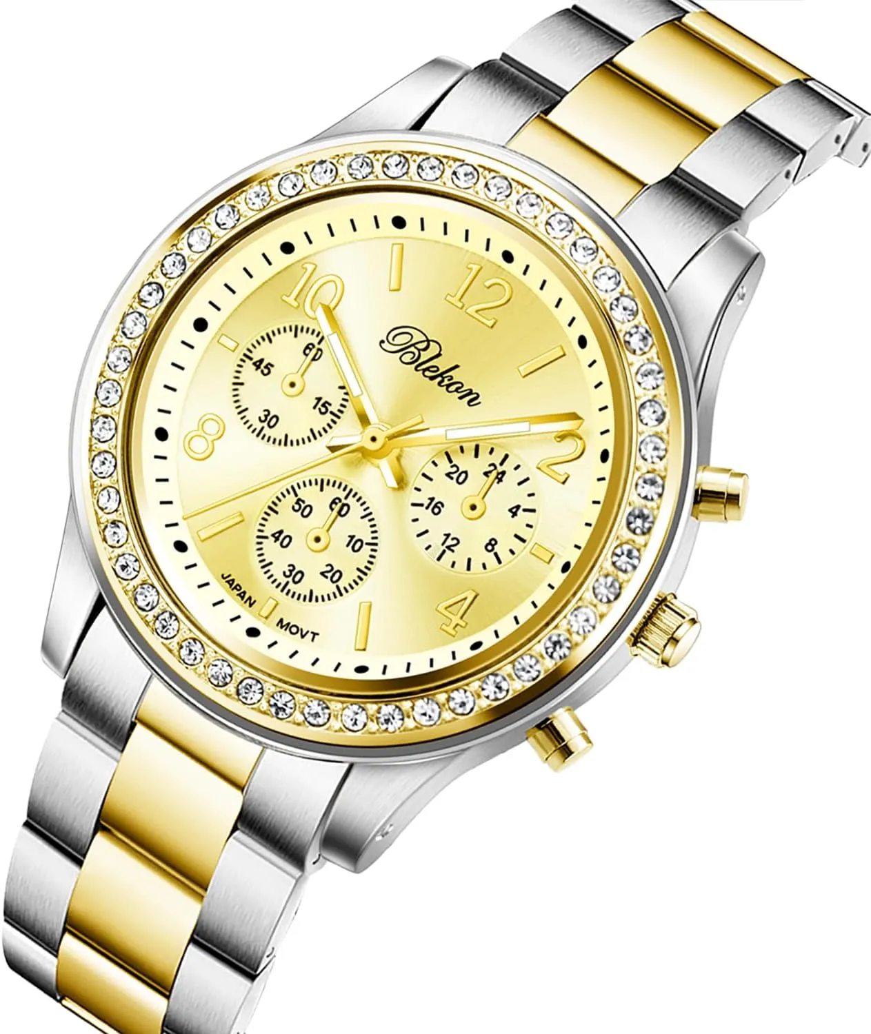 Women Bracelet fair kinfolk racetrack educational ethnic Watch - Round Analog Display Rhinestone Bezel 37mm Case Metal Link Bracelet for Women Elegant Shiny Link Bracelet Wrist Watch Blekon Collections 