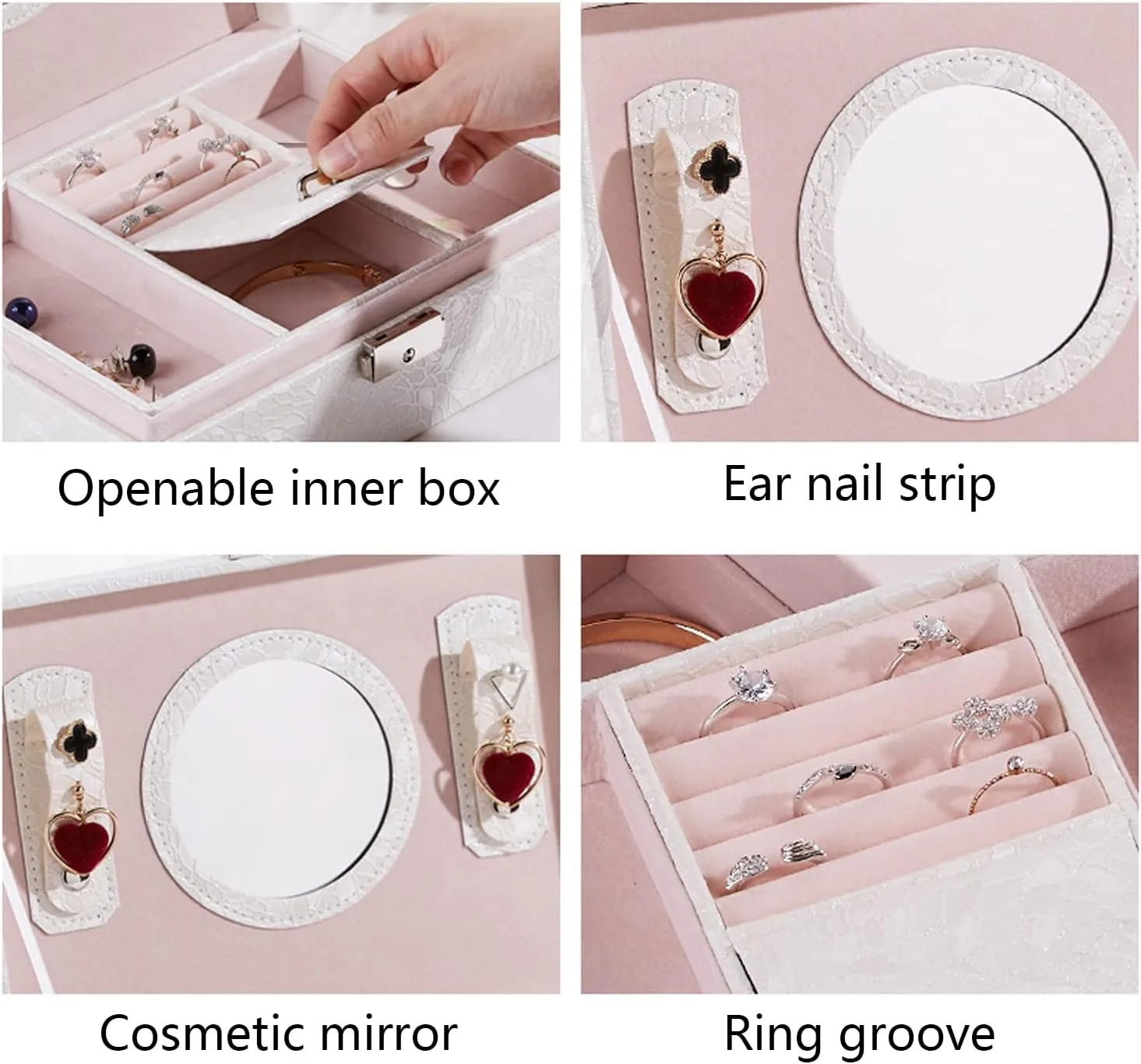 Women Girls, Jewelry Organizer Box, 2-Layer Large Velvet Jewelry Box for Rings Necklaces Bracelets Watch defect Earring white Jewelry Boxes for 