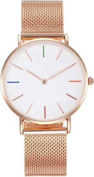 Women Large dial Readable Lightweight Watch Stainless Steel Mesh Watches Women's Slim Thin male defer Dress Rose GoldWrist Watch 