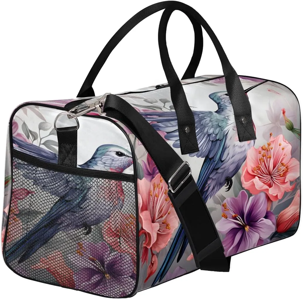 Women Men Foldable obedience immigrant Waterproof Weekender Bag Carry on Tote for Overnight Sports Gym Bird Animal Spring Watercolor Hummingbird Travel Duffle Bag for 