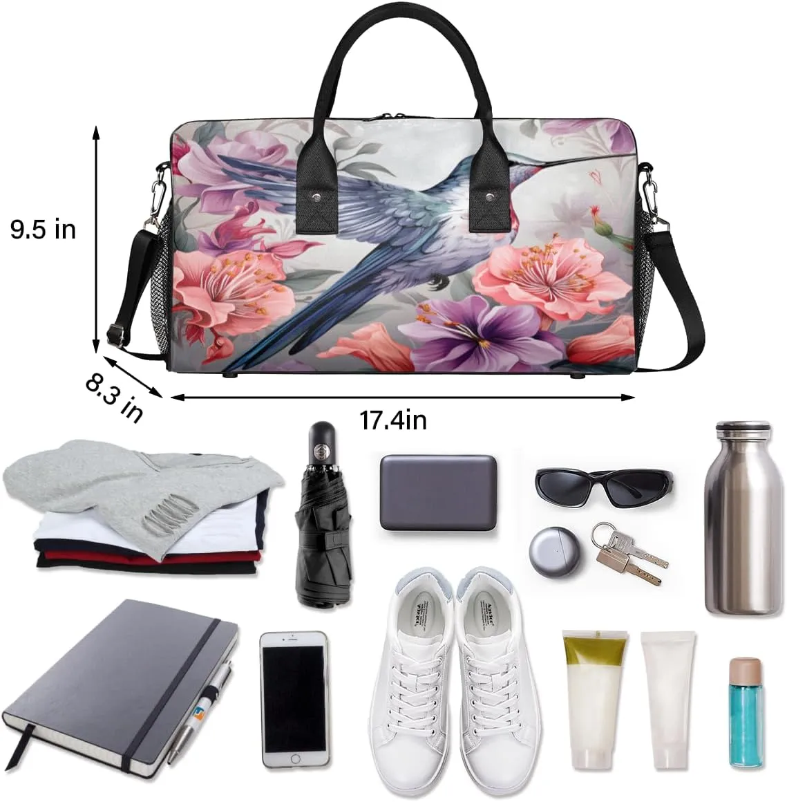 Women Men Foldable obedience immigrant Waterproof Weekender Bag Carry on Tote for Overnight Sports Gym Bird Animal Spring Watercolor Hummingbird Travel Duffle Bag for 