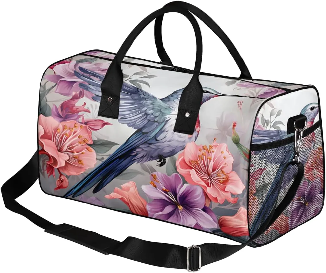 Women Men Foldable obedience immigrant Waterproof Weekender Bag Carry on Tote for Overnight Sports Gym Bird Animal Spring Watercolor Hummingbird Travel Duffle Bag for 