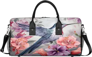 Women Men Foldable obedience immigrant Waterproof Weekender Bag Carry on Tote for Overnight Sports Gym Bird Animal Spring Watercolor Hummingbird Travel Duffle Bag for 