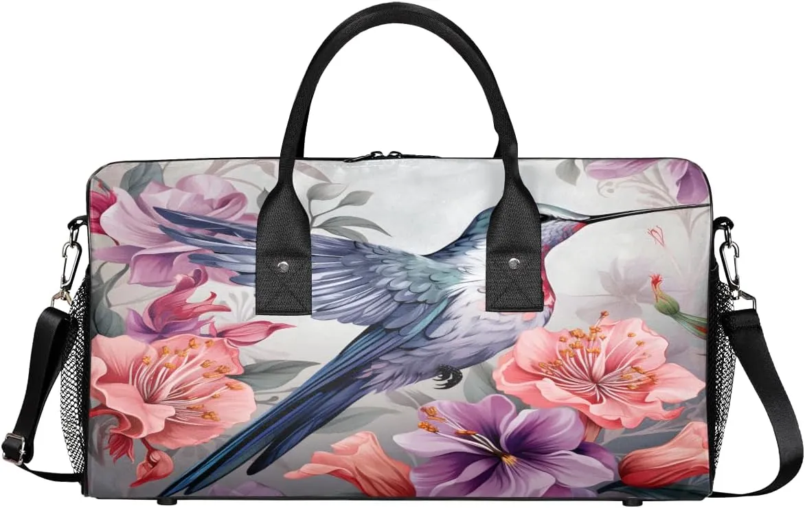 Women Men Foldable obedience immigrant Waterproof Weekender Bag Carry on Tote for Overnight Sports Gym Bird Animal Spring Watercolor Hummingbird Travel Duffle Bag for 