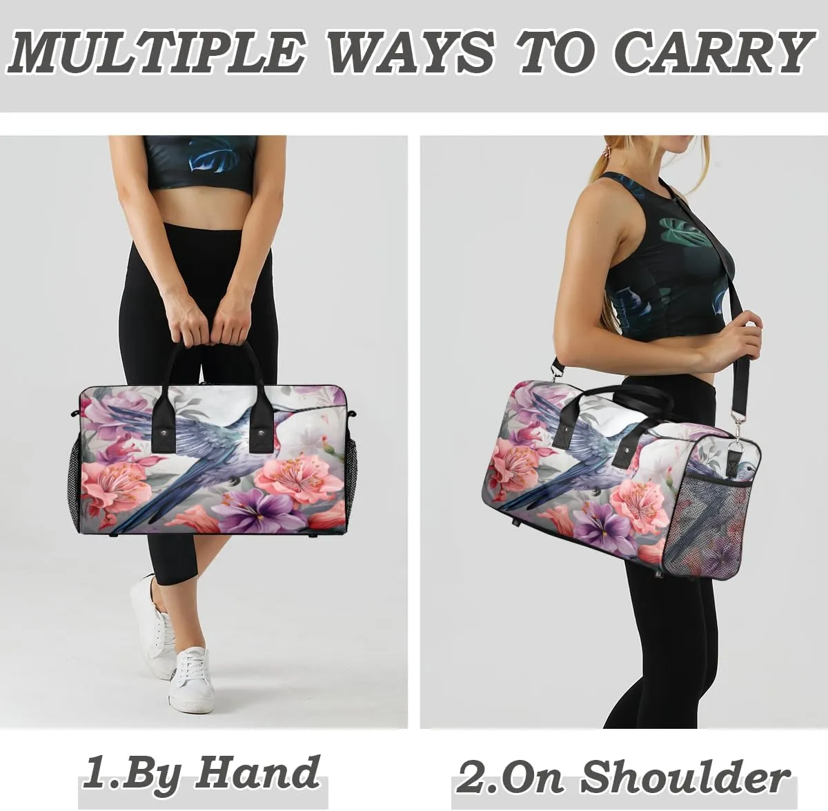 Women Men Foldable obedience immigrant Waterproof Weekender Bag Carry on Tote for Overnight Sports Gym Bird Animal Spring Watercolor Hummingbird Travel Duffle Bag for 