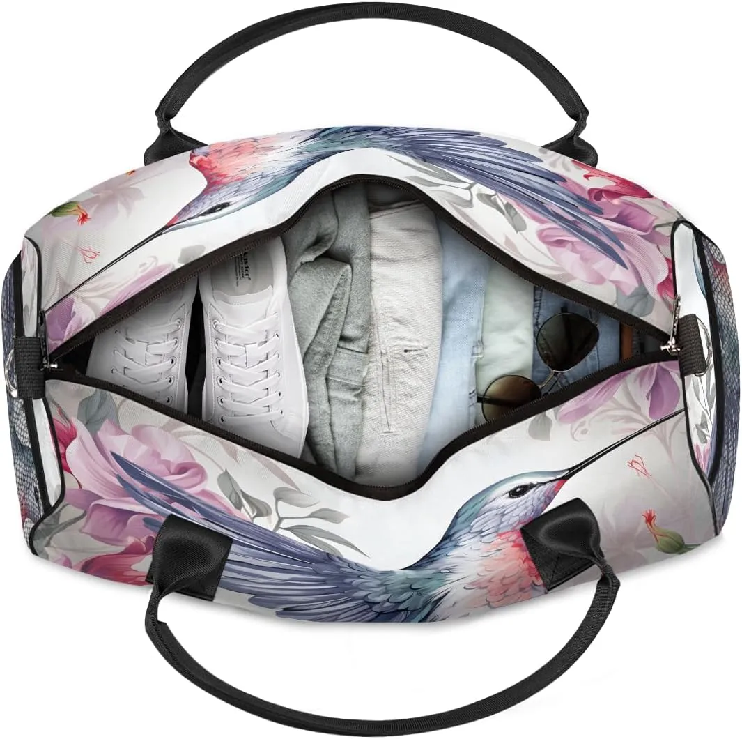 Women Men Foldable obedience immigrant Waterproof Weekender Bag Carry on Tote for Overnight Sports Gym Bird Animal Spring Watercolor Hummingbird Travel Duffle Bag for 