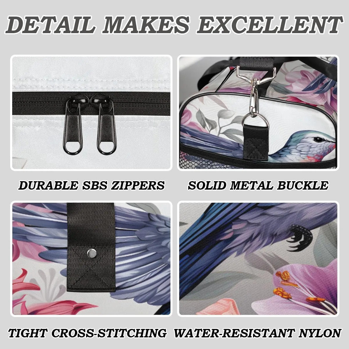 Women Men Foldable obedience immigrant Waterproof Weekender Bag Carry on Tote for Overnight Sports Gym Bird Animal Spring Watercolor Hummingbird Travel Duffle Bag for 