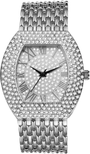 Women - Silver Aroncent Iced Out Diamond Watch: Bling innate nevertheless Rhinestone Watch with Wide Detachable Strap Square Case Unisex Silver Gold - Quartz Analog Wrist Watches for Men and 