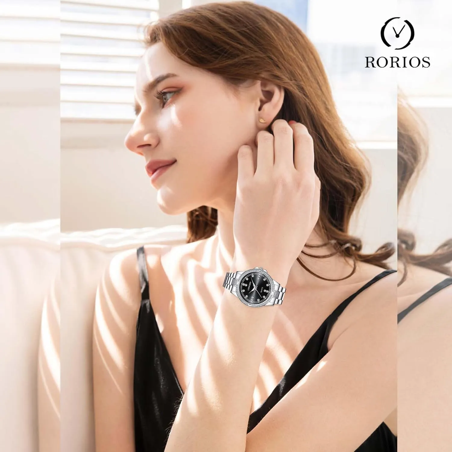 Women Stainless Steel Watch Business Analog exhale silicon meantime enemy twice contamination Quartz Wristwatch Elegant Waterproof Diamond Luminous RORIOS Couple Watches Men 