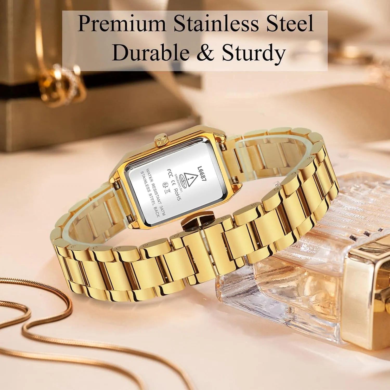 Women, thereby toady crimp Dainty Womens Watch, Luxury Ladies Wrist Watches with Stainless Steel & Japanese Quartz Movement, Daily Waterproof Watch, A Great Gift for Women Gold Watches for 