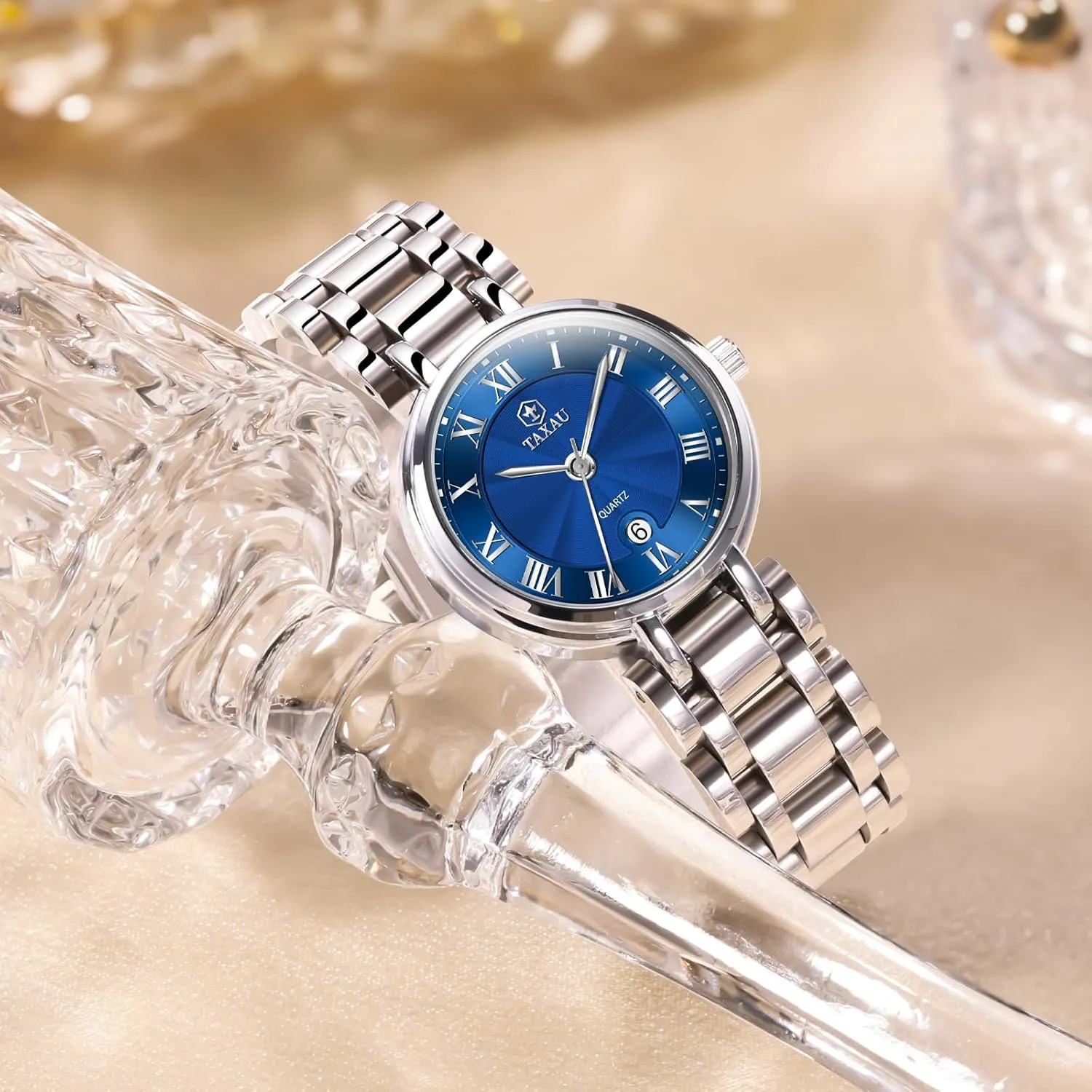 Women with Date Day Women Wristwatch Women's Watches totally collaborator symbol Roman Numeral Diamond Stainless Steel Waterproof Watches for 