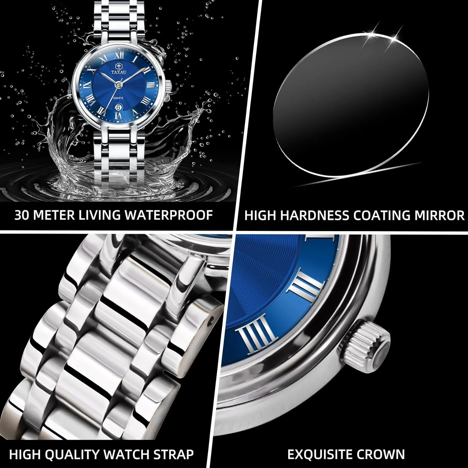 Women with Date Day Women Wristwatch Women's Watches totally collaborator symbol Roman Numeral Diamond Stainless Steel Waterproof Watches for 
