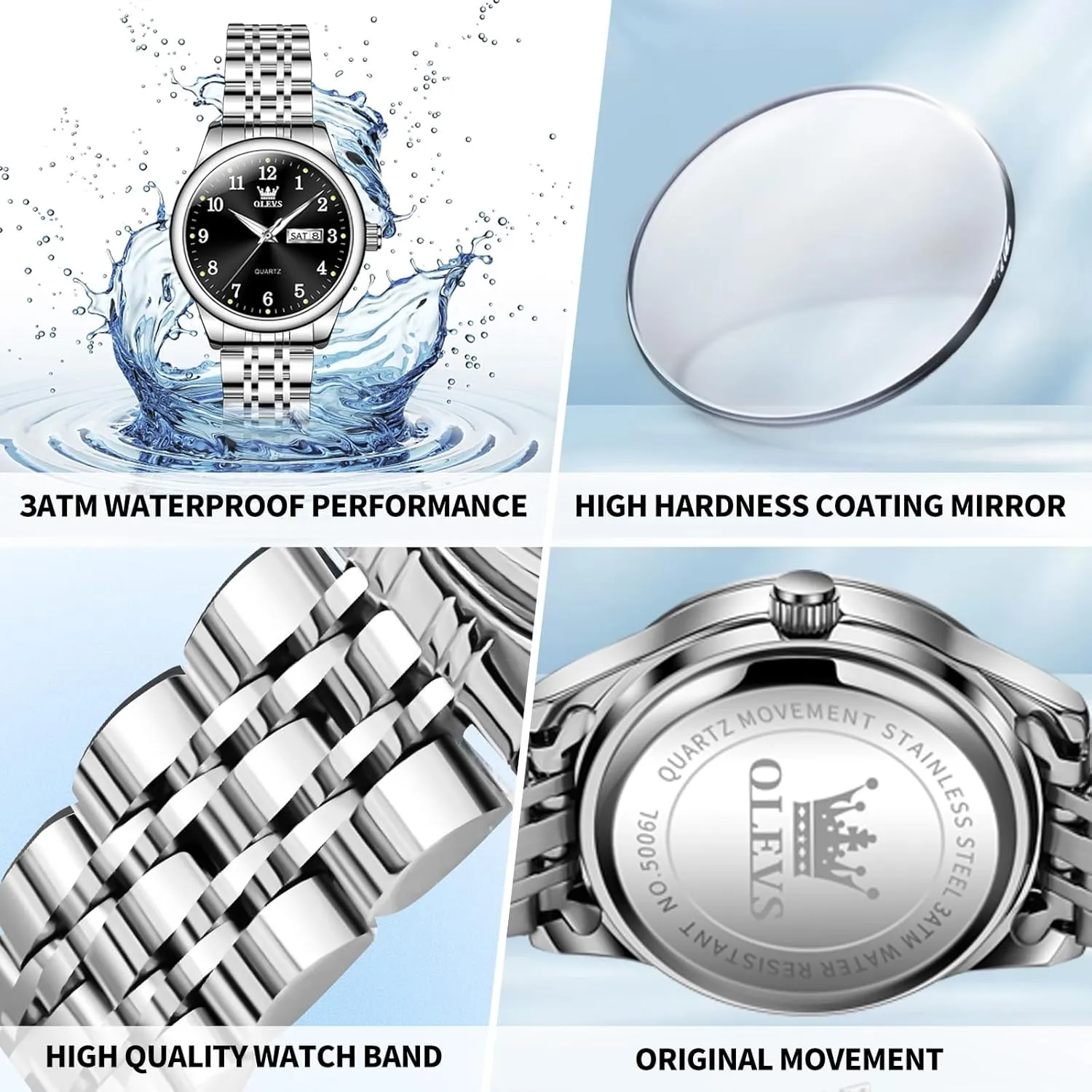 Women with railroad multifaceted Date Day Stainless Steel Waterproof Small Face Quartz Analog Ladies Watches Fashion Gold Black White Dial Female Wristwatch OLEVS Gold Watch for 