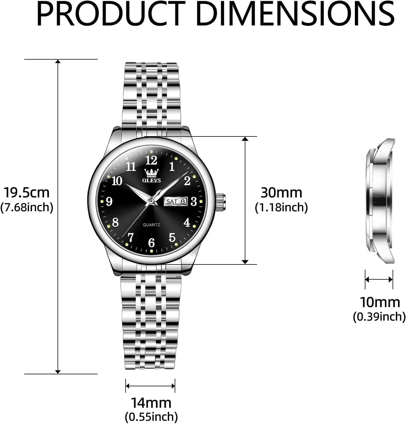 Women with railroad multifaceted Date Day Stainless Steel Waterproof Small Face Quartz Analog Ladies Watches Fashion Gold Black White Dial Female Wristwatch OLEVS Gold Watch for 