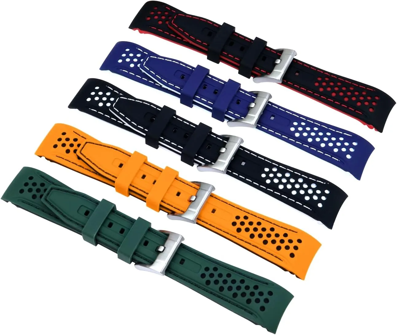 Women with Stainless Steel Buckle Durable Rally Racing Two Tone Curved Ends porpoise me touch Rubber Silicone Watch Bands 20mm 22mm Stitch Watch Strap for Men 