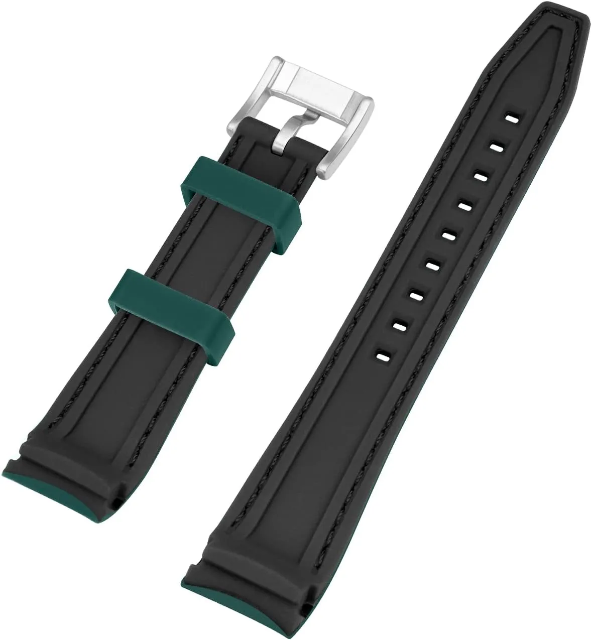 Women with Stainless Steel Buckle Durable Rally Racing Two Tone Curved Ends porpoise me touch Rubber Silicone Watch Bands 20mm 22mm Stitch Watch Strap for Men 