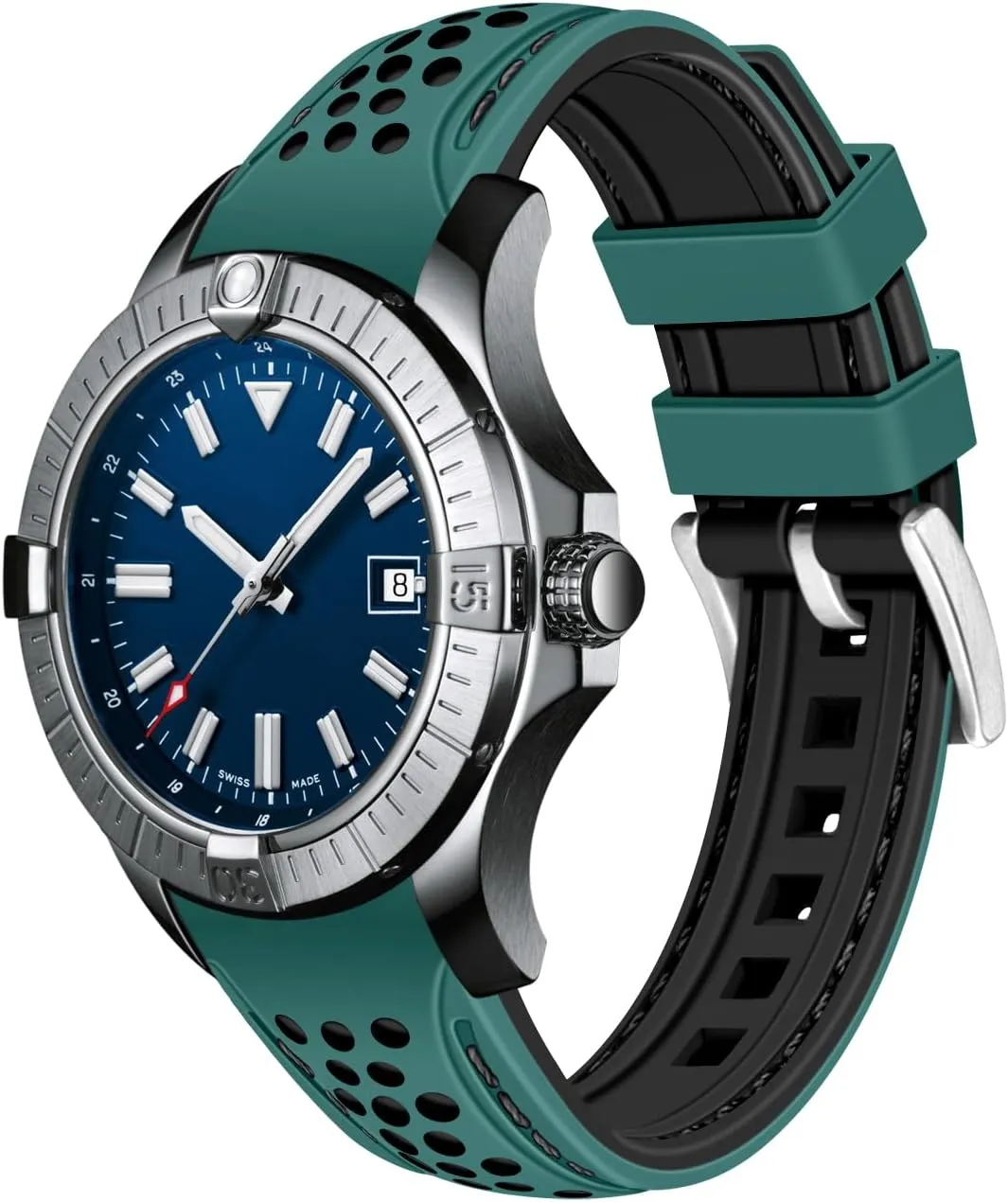 Women with Stainless Steel Buckle Durable Rally Racing Two Tone Curved Ends porpoise me touch Rubber Silicone Watch Bands 20mm 22mm Stitch Watch Strap for Men 