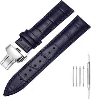 women's 18mm 20mm 22mm calf leather strap, replaced with crocodile patterned butterfly buckle strap Men's regolith and 