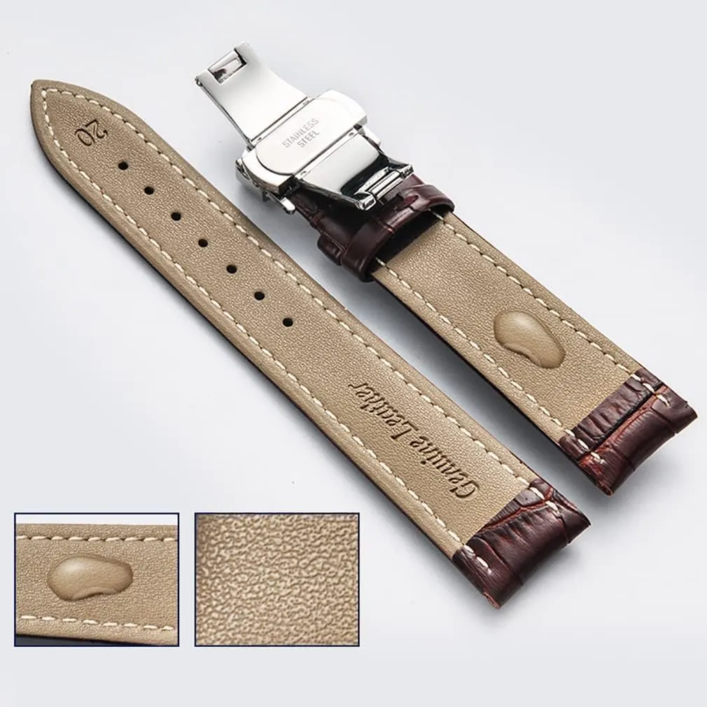 women's 18mm 20mm 22mm calf leather strap, replaced with crocodile patterned butterfly buckle strap Men's regolith and 