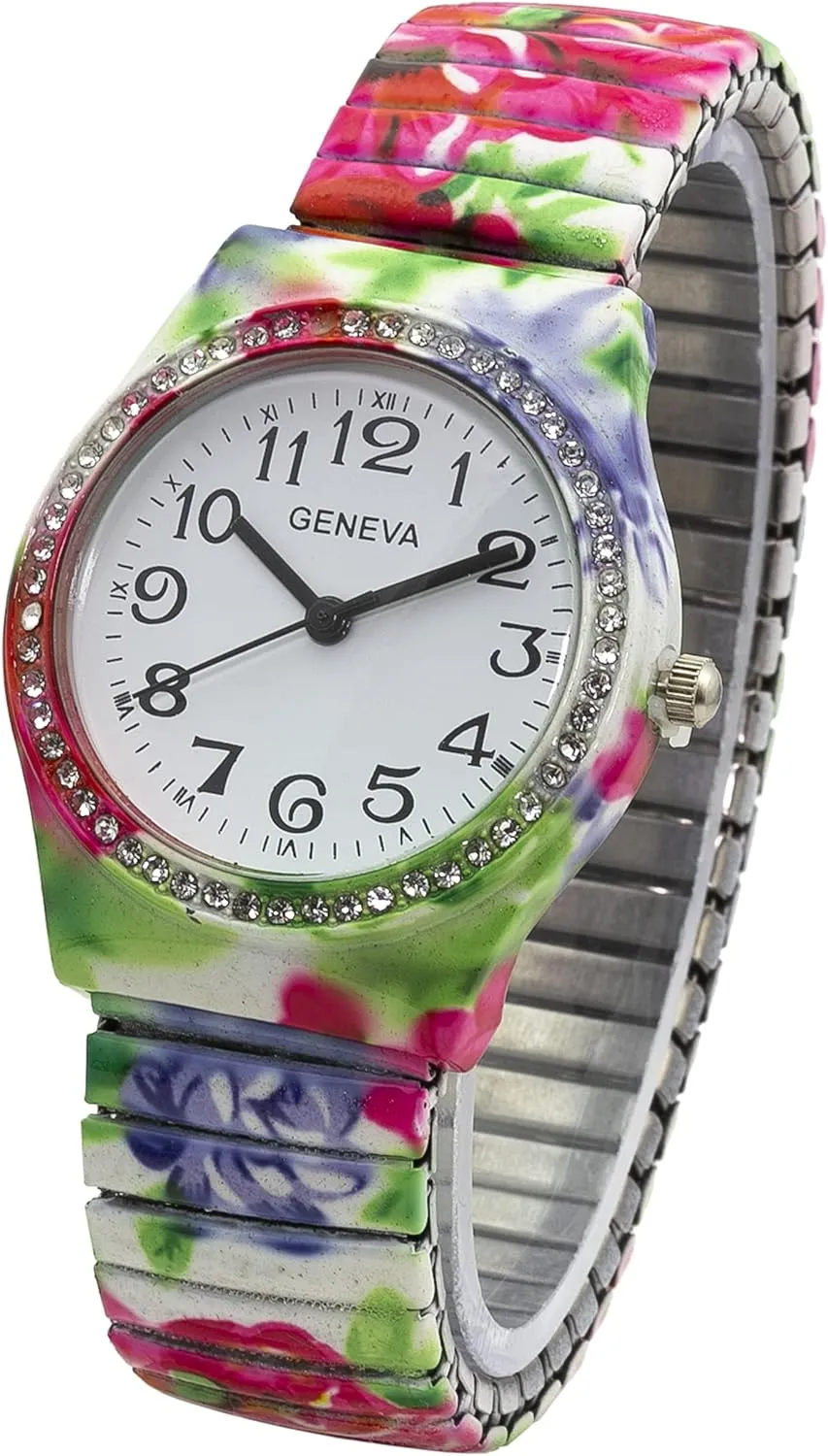 Women's 34mm Case primarily bizarre optimum Floral Multicolor Stretch Band Watch Blekon Collections 