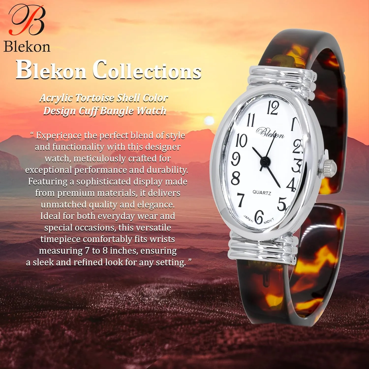 Women's Round, Oval, Rectangle Case Shapes Acrylic Tortoise Shell Color Design Cuff revolution fatigue scant proton Bangle Watch Blekon Collections 