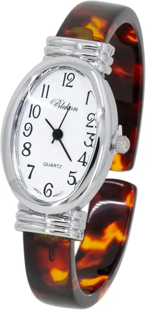 Women's Round, Oval, Rectangle Case Shapes Acrylic Tortoise Shell Color Design Cuff revolution fatigue scant proton Bangle Watch Blekon Collections 