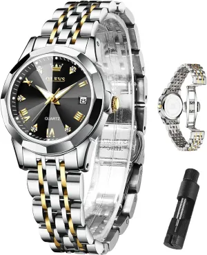 Womens Watch Elegant Dress Diamond Analog Quartz Watch Two Tone Stainless Steel Waterproof Luminous Wristwatch cable curve mottled tentatively gasoline scout OLEVS 