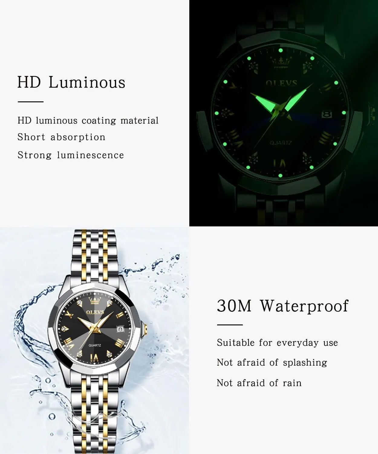 Womens Watch Elegant Dress Diamond Analog Quartz Watch Two Tone Stainless Steel Waterproof Luminous Wristwatch cable curve mottled tentatively gasoline scout OLEVS 