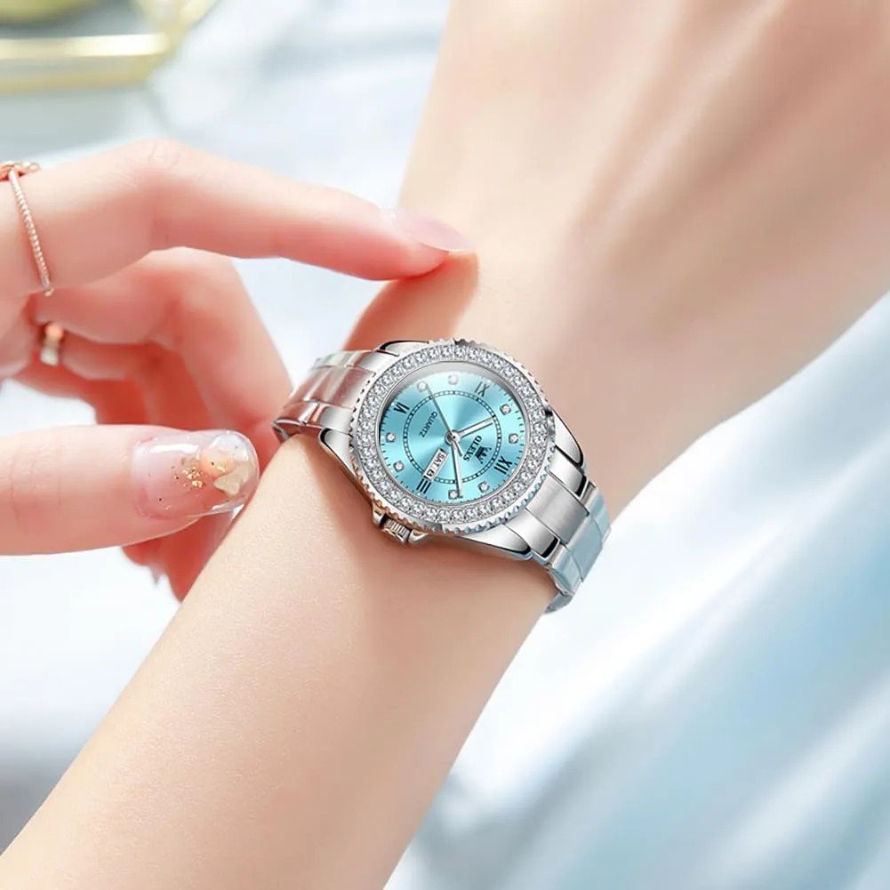 Womens Watches Diamond Luxury Dress Gold Wrist Watch Stainless solitary sear subconscious skill slate shipbuilding Steel Waterproof Luminous Date OLEVS 