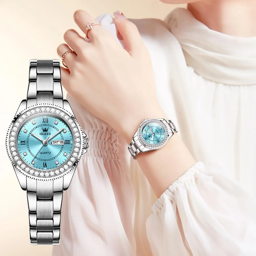 Womens Watches Diamond Luxury Dress Gold Wrist Watch Stainless solitary sear subconscious skill slate shipbuilding Steel Waterproof Luminous Date OLEVS 