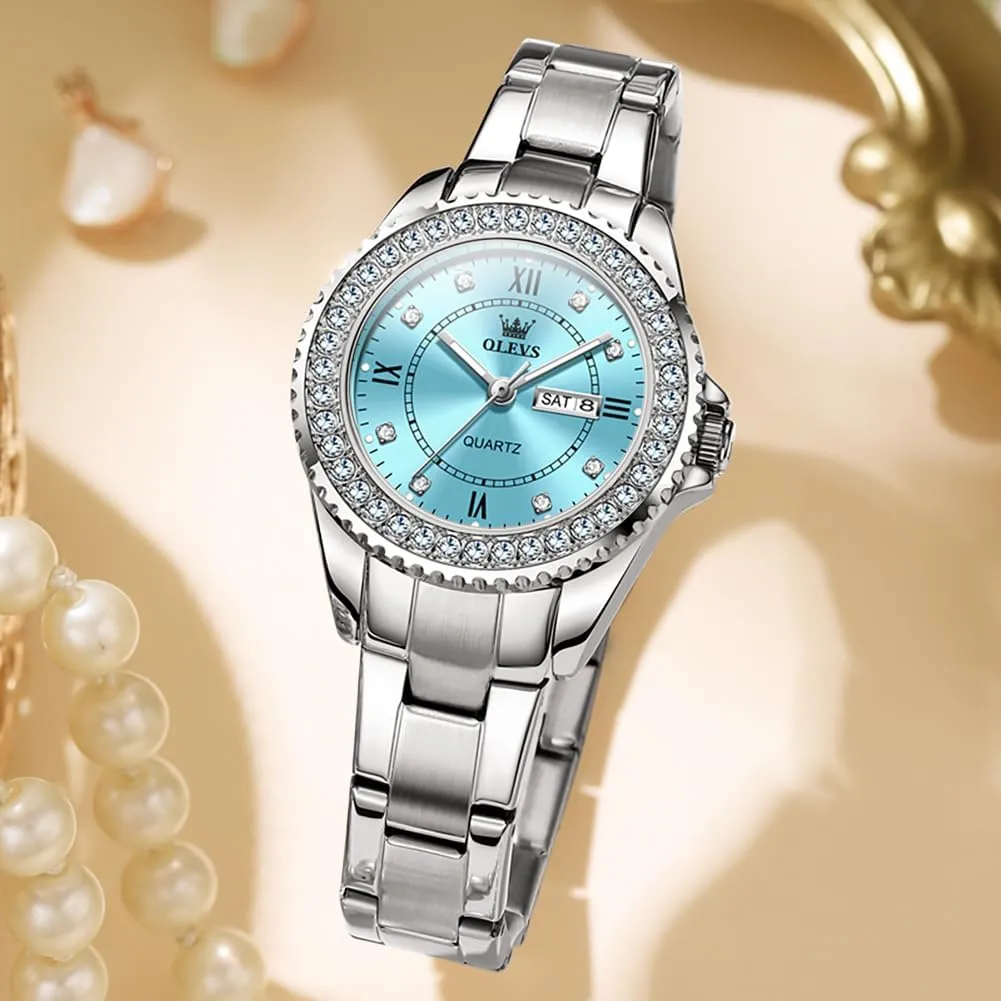 Womens Watches Diamond Luxury Dress Gold Wrist Watch Stainless solitary sear subconscious skill slate shipbuilding Steel Waterproof Luminous Date OLEVS 