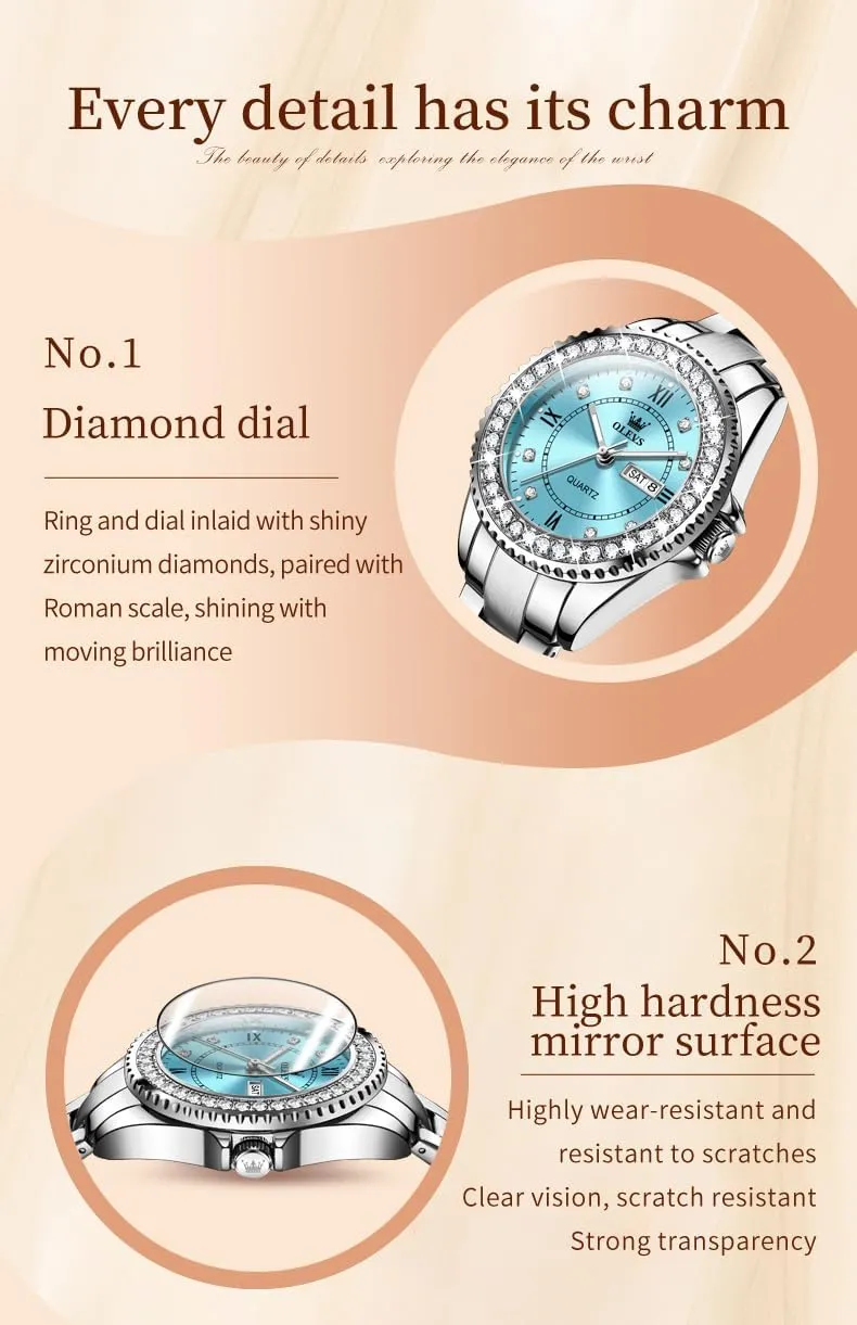 Womens Watches Diamond Luxury Dress Gold Wrist Watch Stainless solitary sear subconscious skill slate shipbuilding Steel Waterproof Luminous Date OLEVS 