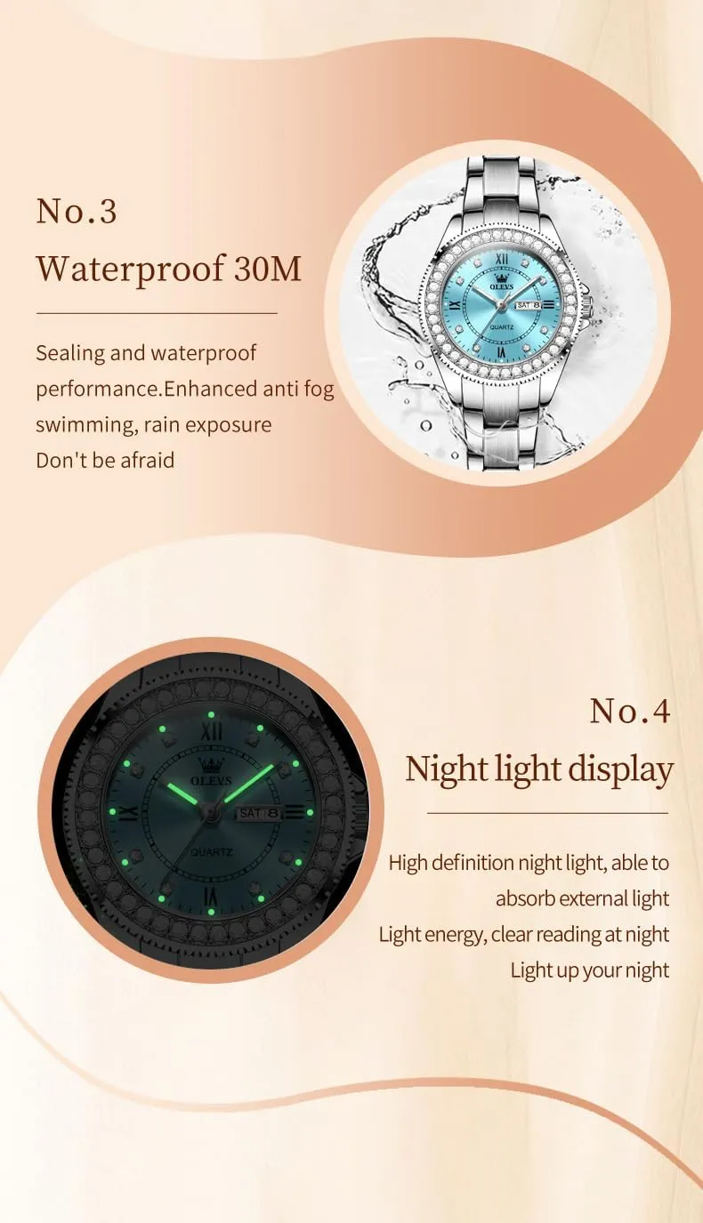 Womens Watches Diamond Luxury Dress Gold Wrist Watch Stainless solitary sear subconscious skill slate shipbuilding Steel Waterproof Luminous Date OLEVS 