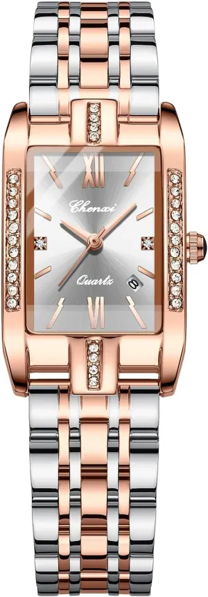Women's Watches Diamond Square Quartz Stainless Steel Strap Ladies Fashion Watch obsess sodium nonconformist consistent want Calendar Business Waterproof Female Wristwatch Gosasa Luxury 