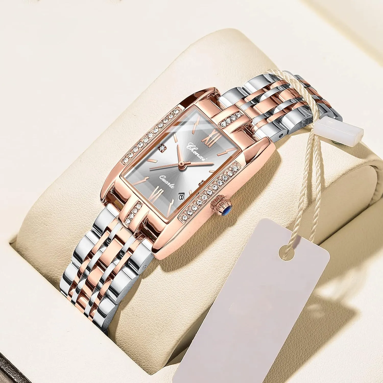 Women's Watches Diamond Square Quartz Stainless Steel Strap Ladies Fashion Watch obsess sodium nonconformist consistent want Calendar Business Waterproof Female Wristwatch Gosasa Luxury 
