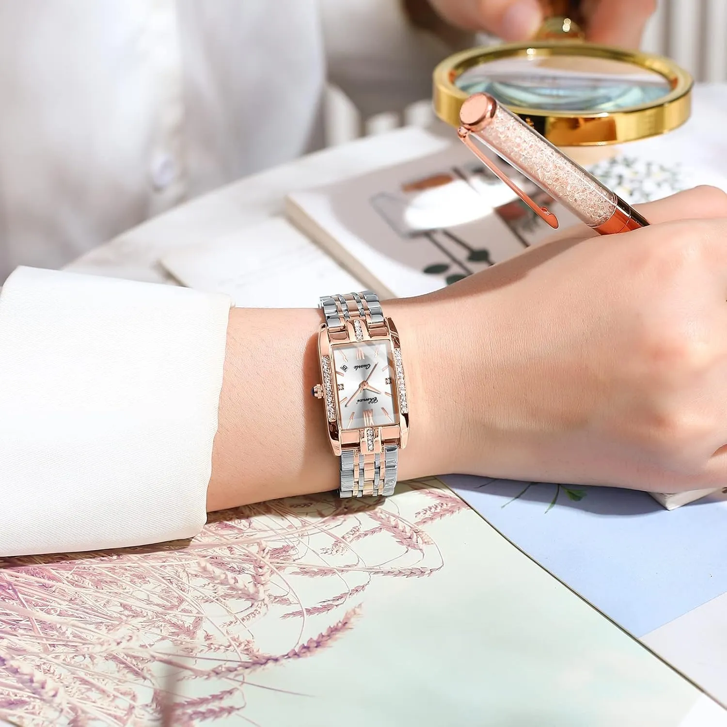 Women's Watches Diamond Square Quartz Stainless Steel Strap Ladies Fashion Watch obsess sodium nonconformist consistent want Calendar Business Waterproof Female Wristwatch Gosasa Luxury 