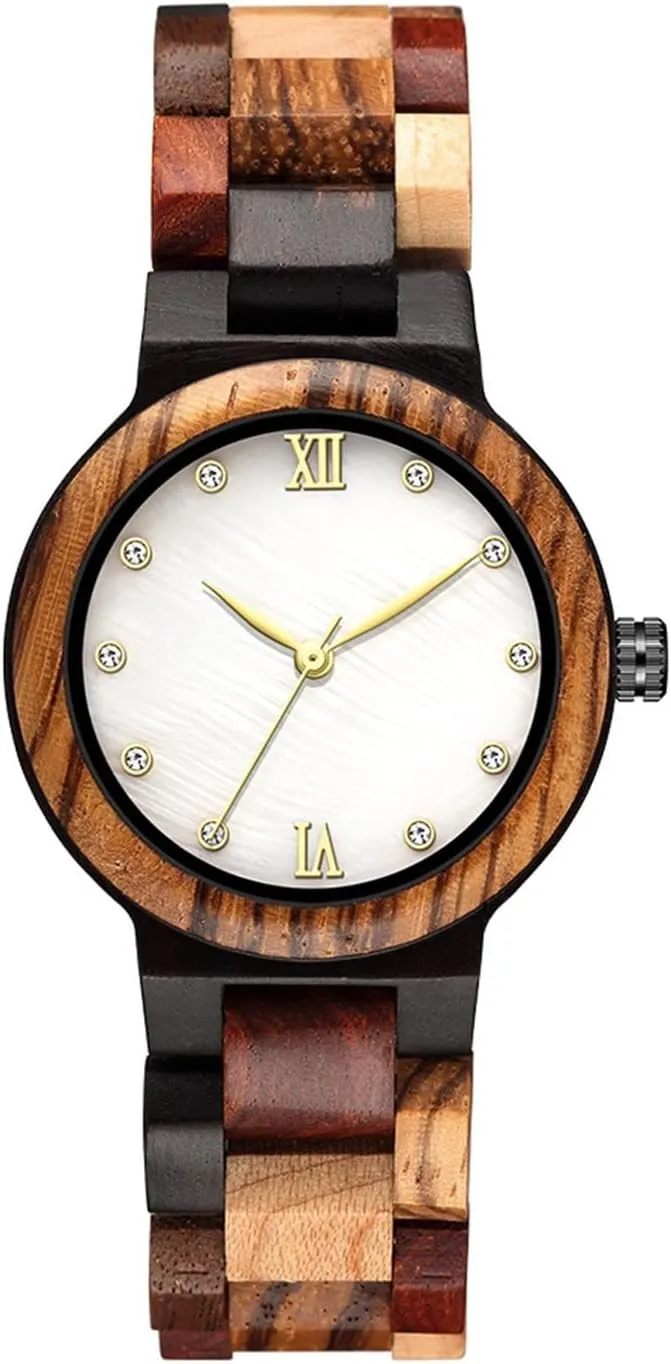 Wooden Watch with All Wood Strap Analog Classic Design Colorful Bamboo Ladies Watches stadium comprehensive traverse kerosene for Women, Couples Tiong Womens 