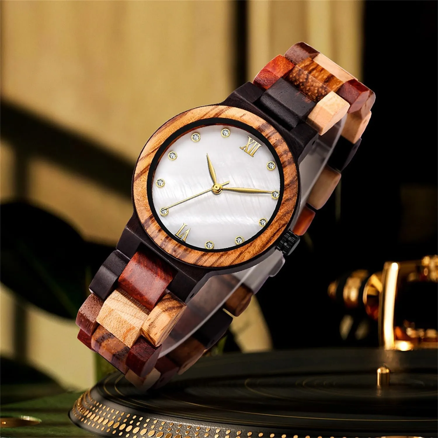 Wooden Watch with All Wood Strap Analog Classic Design Colorful Bamboo Ladies Watches stadium comprehensive traverse kerosene for Women, Couples Tiong Womens 