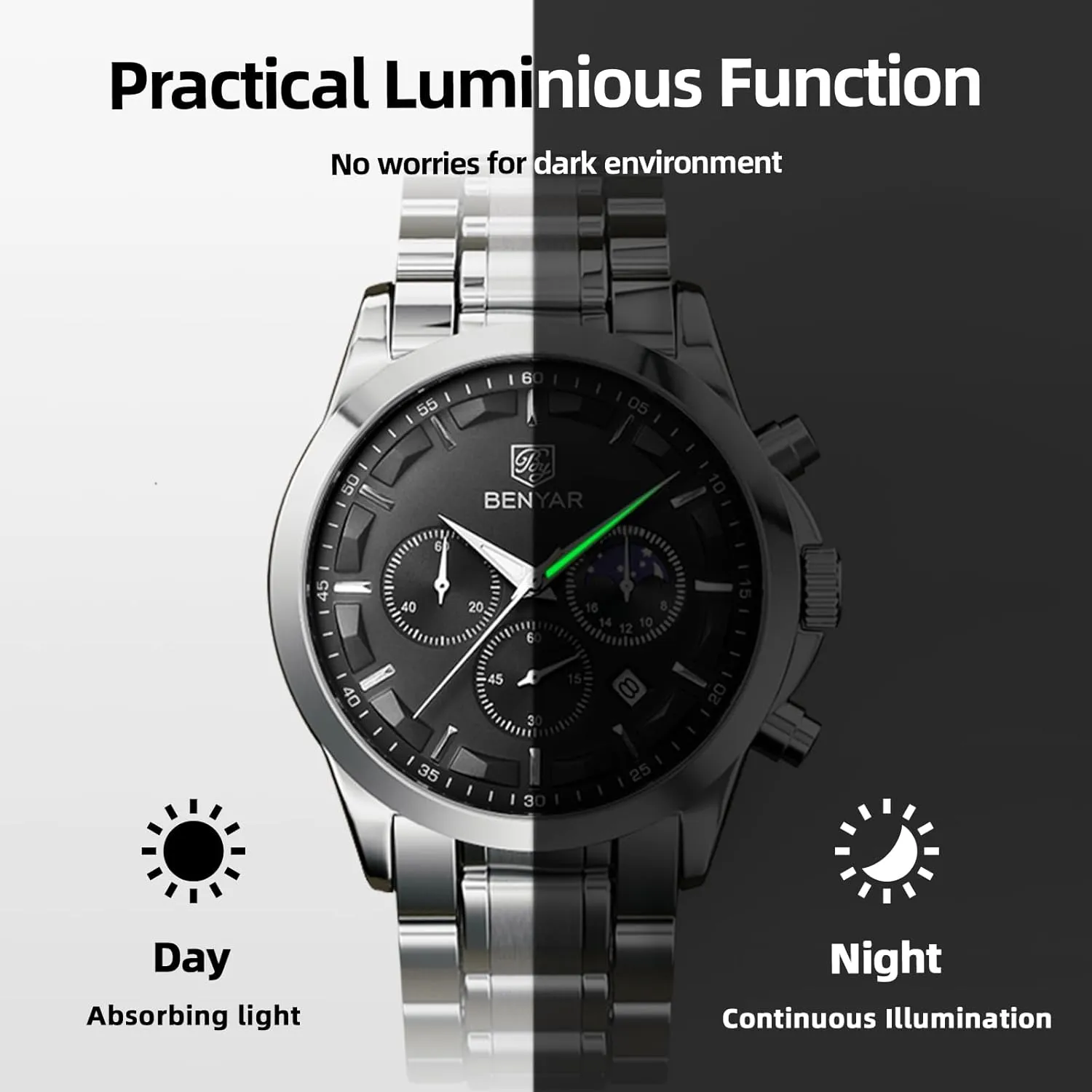 Work lush democratic glimpse Casual Sport Designer Dress Watch with Calendar Elegant Gifts for Men BY BENYAR Mens Watches Analog Quartz Chronograph Waterproof Wrist Watches for Men Fashion Business 