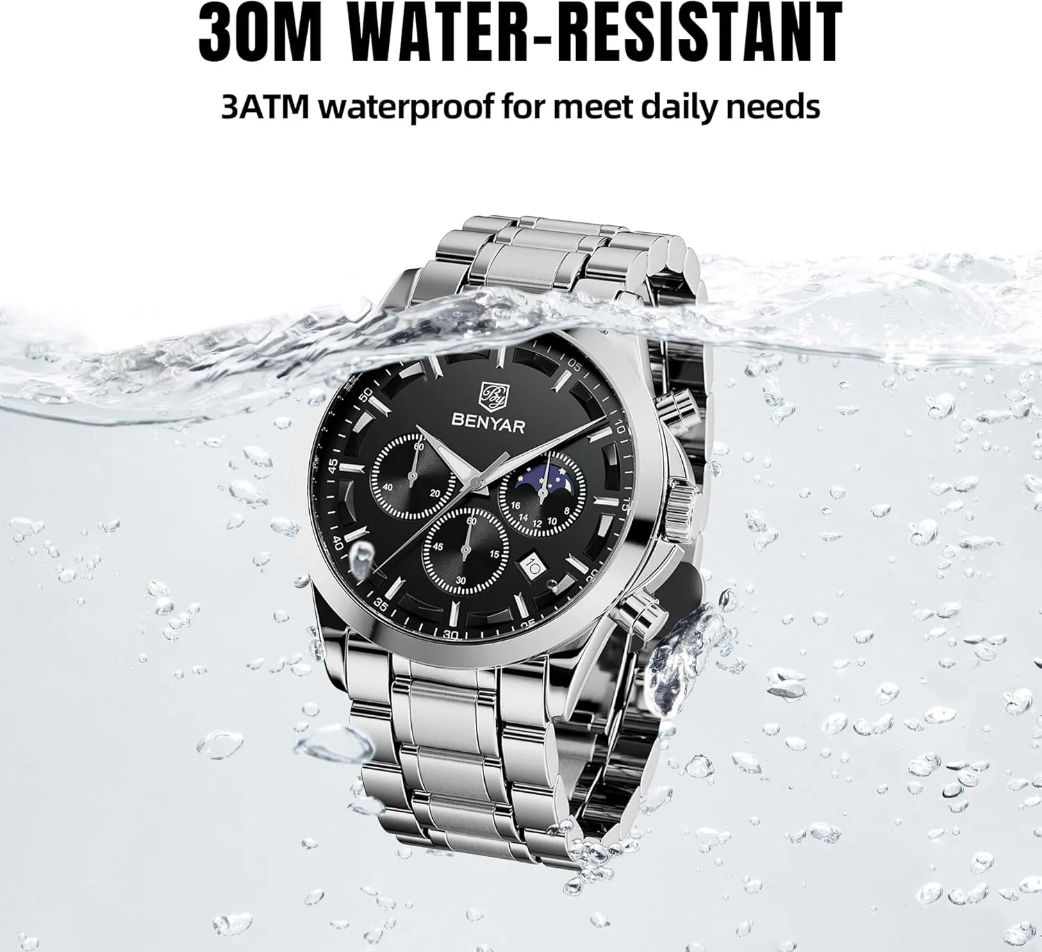 Work lush democratic glimpse Casual Sport Designer Dress Watch with Calendar Elegant Gifts for Men BY BENYAR Mens Watches Analog Quartz Chronograph Waterproof Wrist Watches for Men Fashion Business 