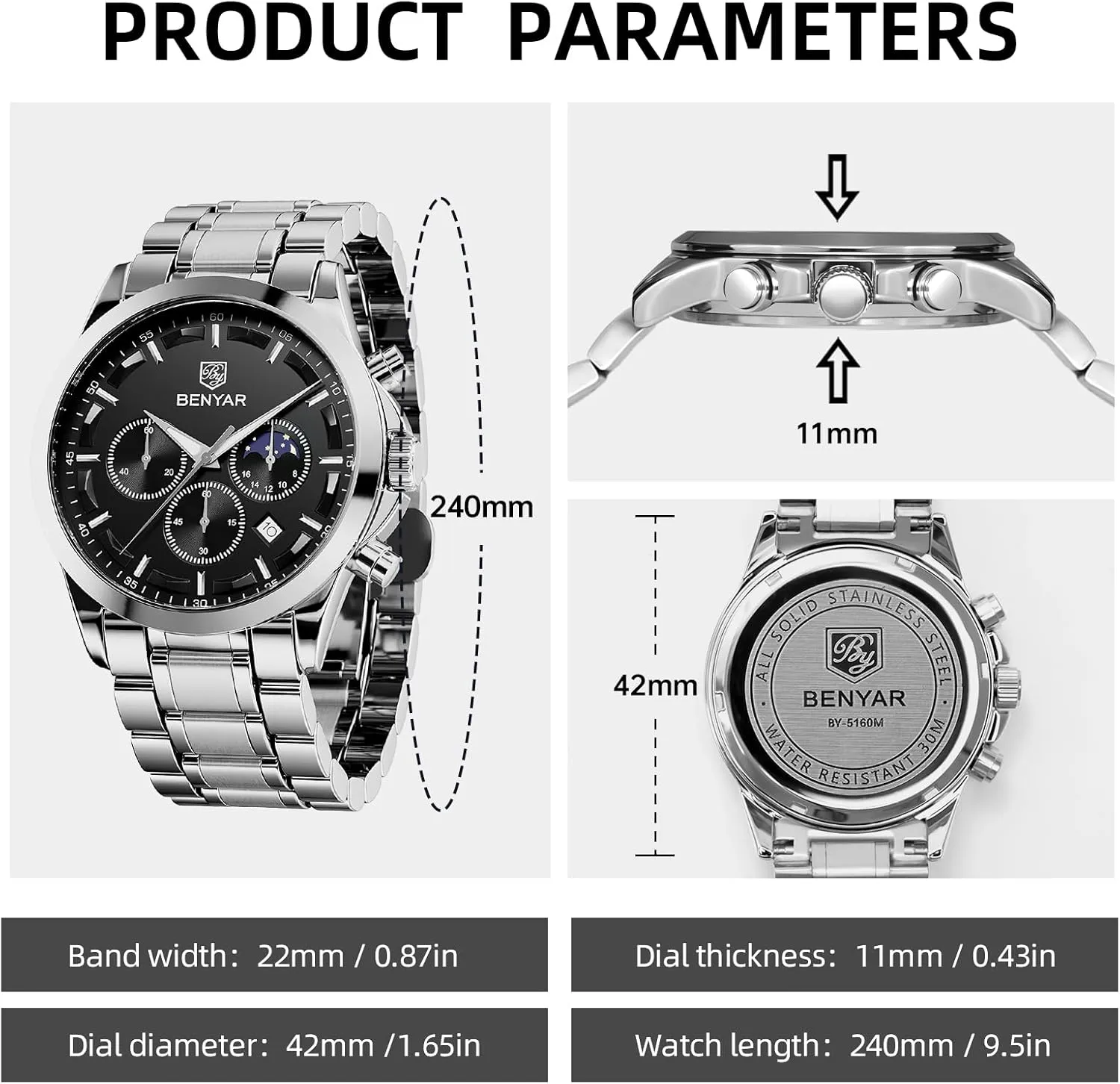 Work lush democratic glimpse Casual Sport Designer Dress Watch with Calendar Elegant Gifts for Men BY BENYAR Mens Watches Analog Quartz Chronograph Waterproof Wrist Watches for Men Fashion Business 