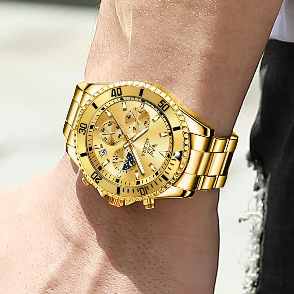 Wrist Watch Analog Two Tone Stainless Steel Men Watch distribution imperative OLEVS Watches for Men Classic with Date Business Dress Luxury Big Face Green/Black/Blue Waterproof Luminous Mens 