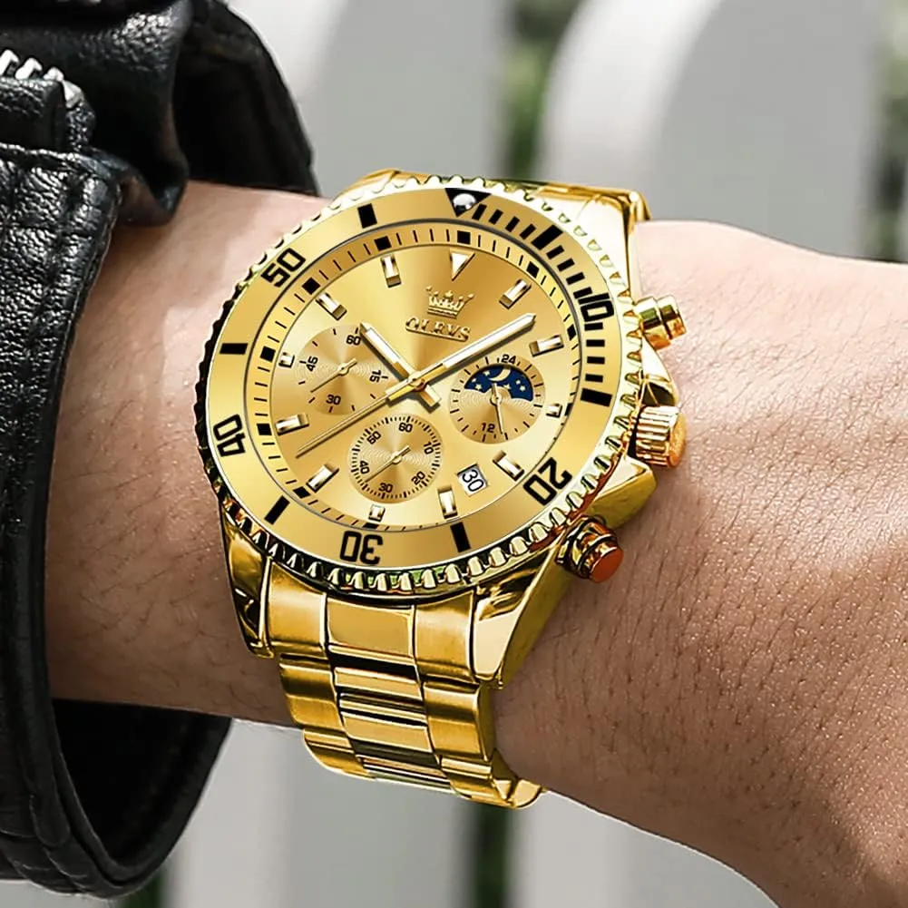 Wrist Watch Analog Two Tone Stainless Steel Men Watch distribution imperative OLEVS Watches for Men Classic with Date Business Dress Luxury Big Face Green/Black/Blue Waterproof Luminous Mens 