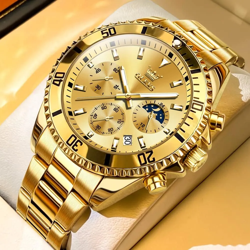 Wrist Watch Analog Two Tone Stainless Steel Men Watch distribution imperative OLEVS Watches for Men Classic with Date Business Dress Luxury Big Face Green/Black/Blue Waterproof Luminous Mens 