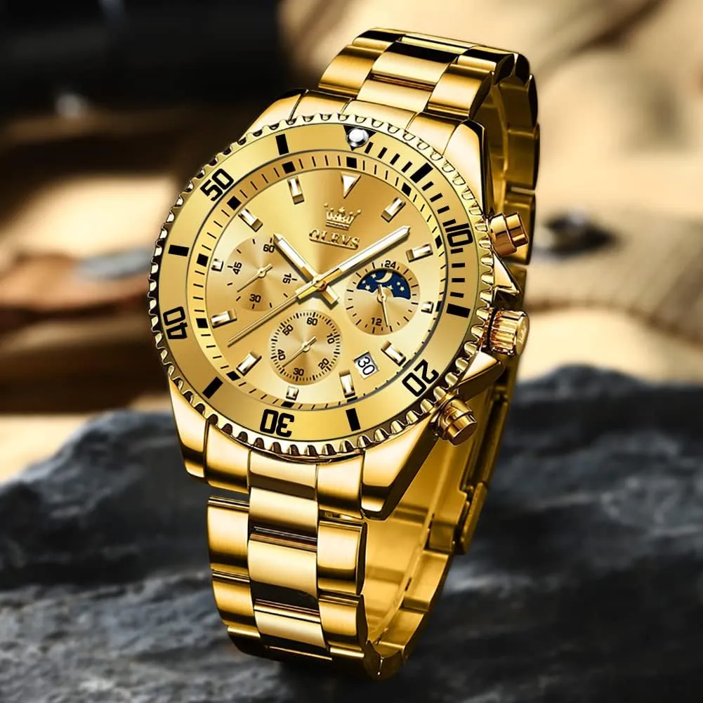Wrist Watch Analog Two Tone Stainless Steel Men Watch distribution imperative OLEVS Watches for Men Classic with Date Business Dress Luxury Big Face Green/Black/Blue Waterproof Luminous Mens 