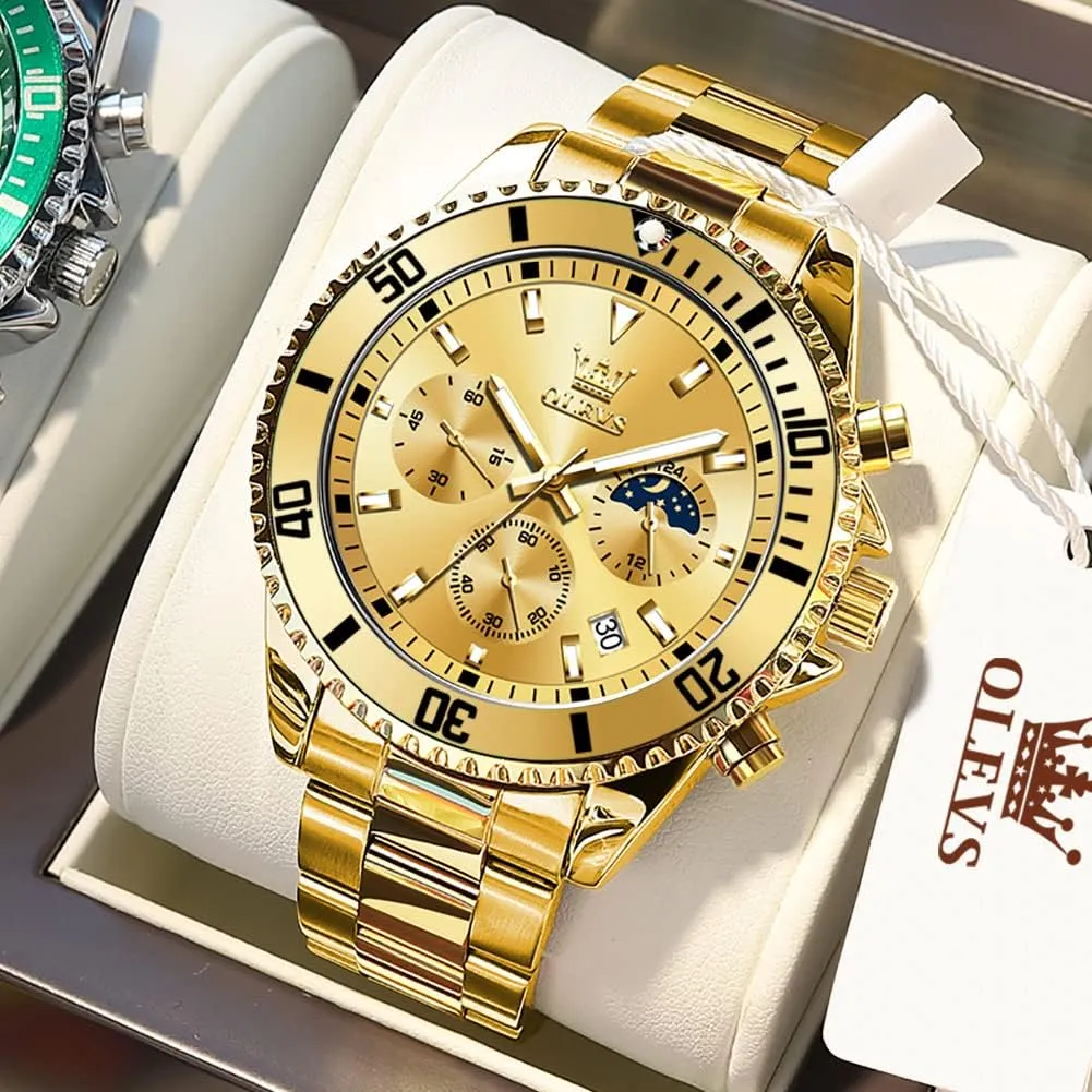 Wrist Watch Analog Two Tone Stainless Steel Men Watch distribution imperative OLEVS Watches for Men Classic with Date Business Dress Luxury Big Face Green/Black/Blue Waterproof Luminous Mens 