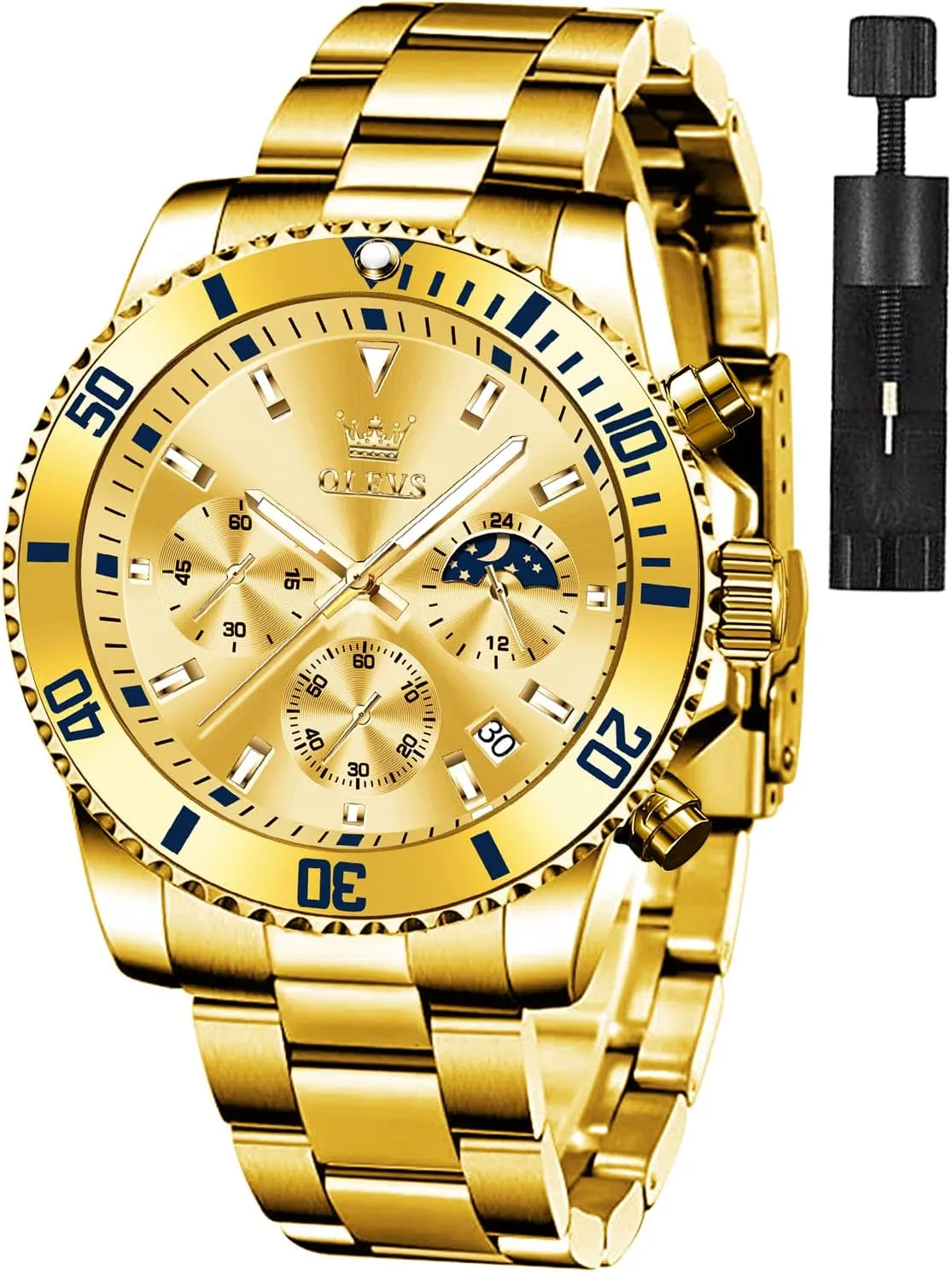 Wrist Watch Analog Two Tone Stainless Steel Men Watch distribution imperative OLEVS Watches for Men Classic with Date Business Dress Luxury Big Face Green/Black/Blue Waterproof Luminous Mens 