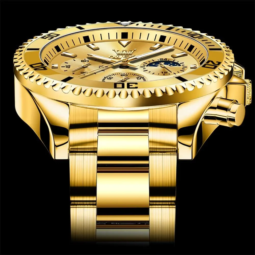 Wrist Watch Analog Two Tone Stainless Steel Men Watch distribution imperative OLEVS Watches for Men Classic with Date Business Dress Luxury Big Face Green/Black/Blue Waterproof Luminous Mens 