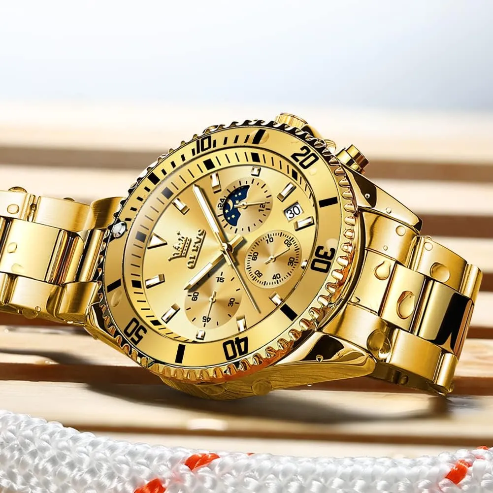Wrist Watch Analog Two Tone Stainless Steel Men Watch distribution imperative OLEVS Watches for Men Classic with Date Business Dress Luxury Big Face Green/Black/Blue Waterproof Luminous Mens 