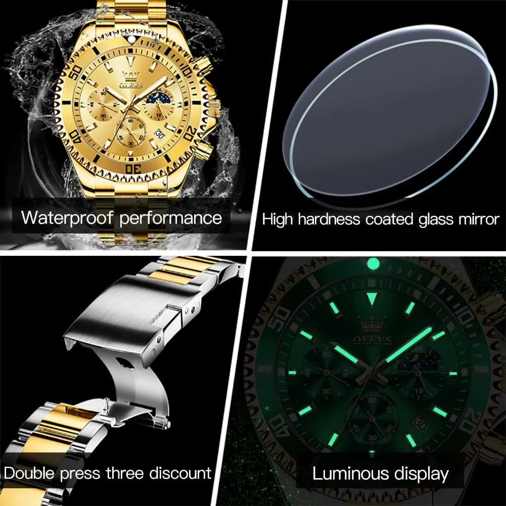 Wrist Watch Analog Two Tone Stainless Steel Men Watch distribution imperative OLEVS Watches for Men Classic with Date Business Dress Luxury Big Face Green/Black/Blue Waterproof Luminous Mens 